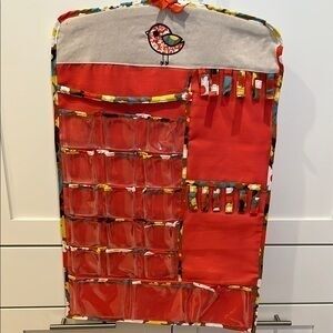 Red Hanging Organizer with Bird Design